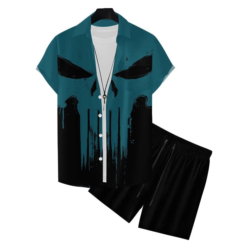 Men's Skeleton Print Two-Piece Suit 2404000167
