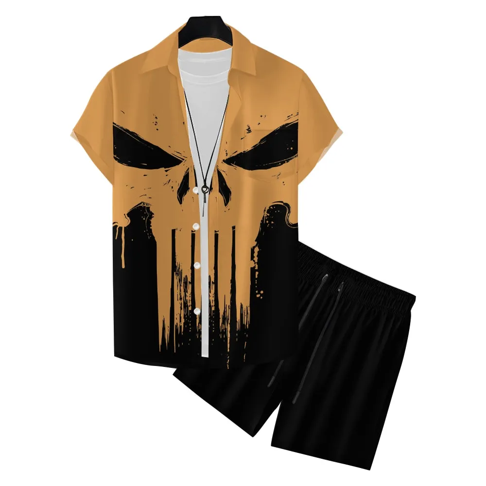 Men's Skeleton Print Two-Piece Suit 2404000167