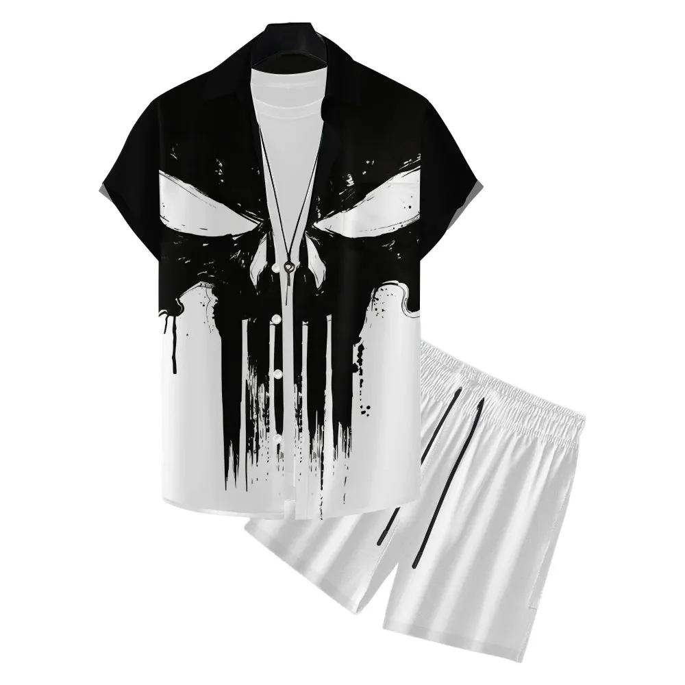 Men's Skeleton Print Two-Piece Suit 2404000167