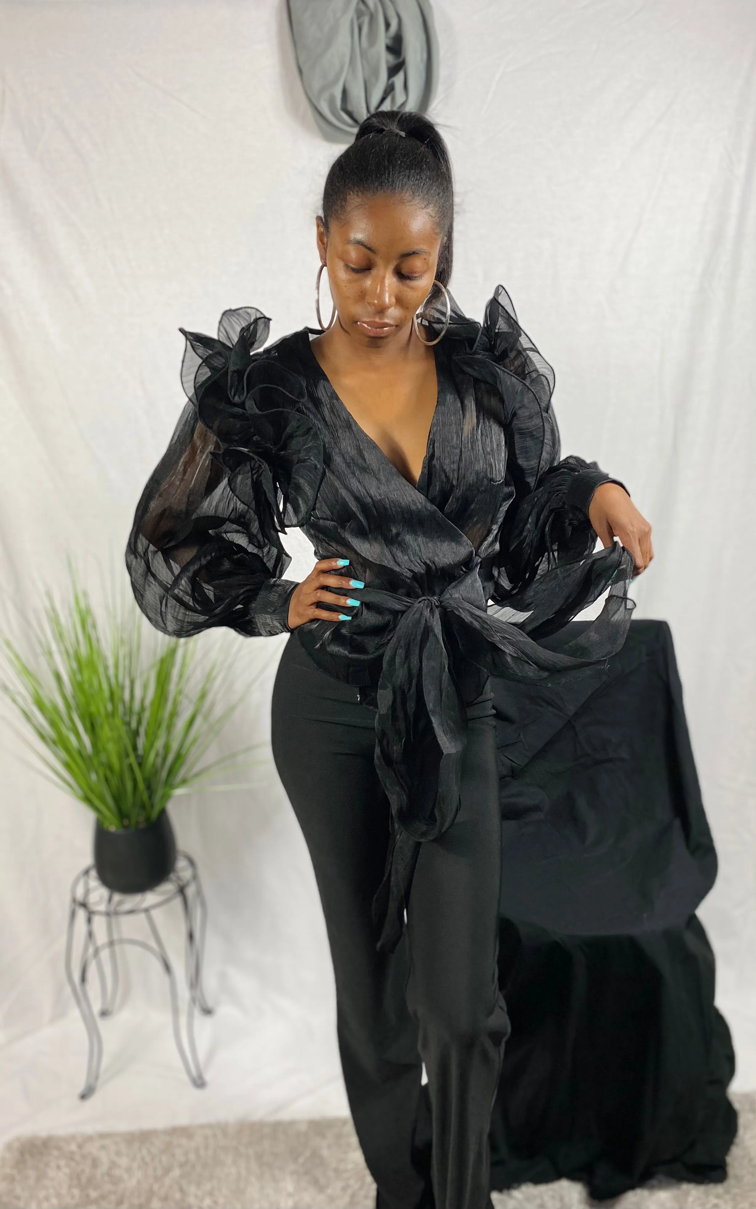 Mesh ruffle blouse