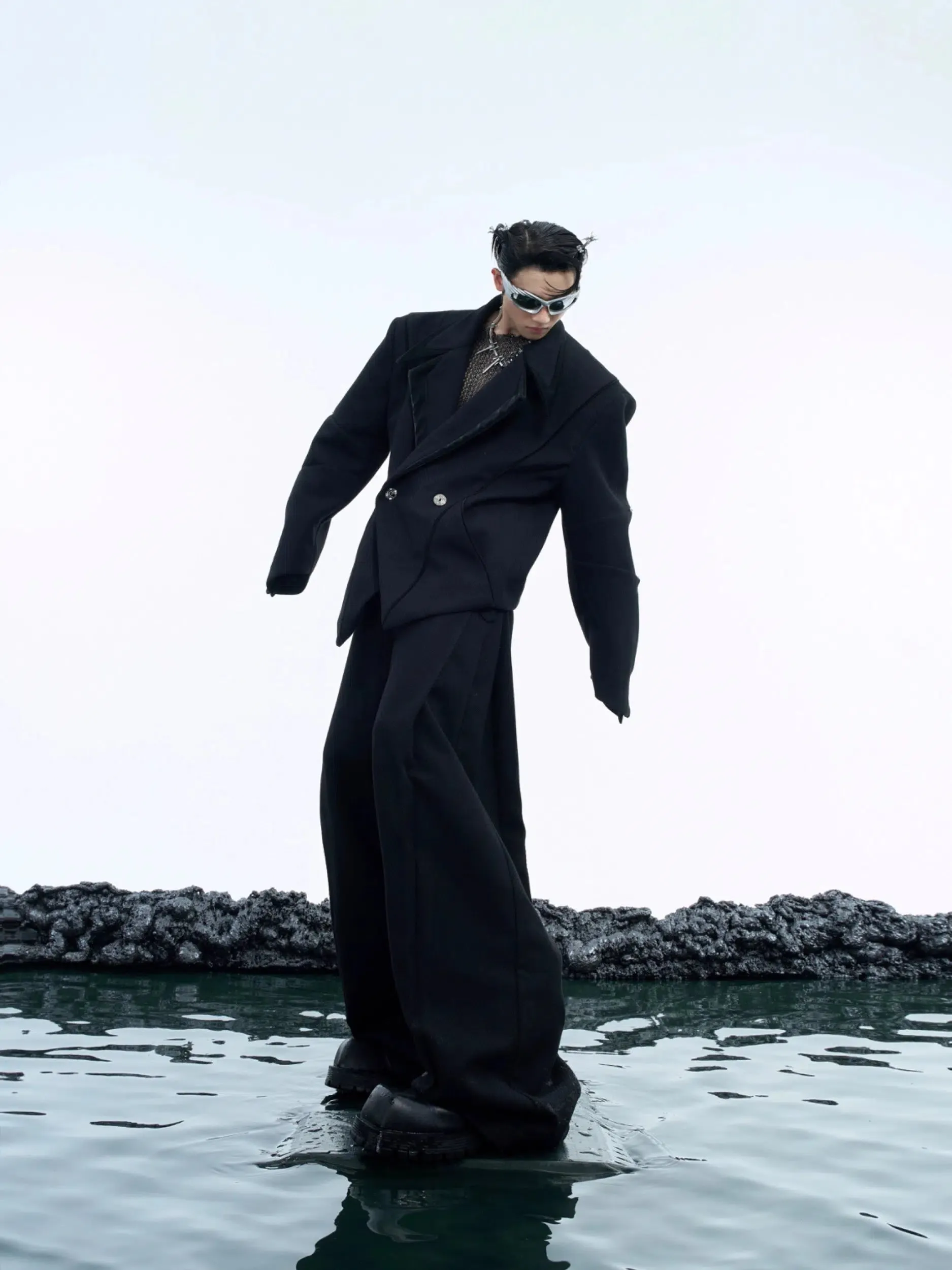 Metal Buttons Irregular Design Suit Set