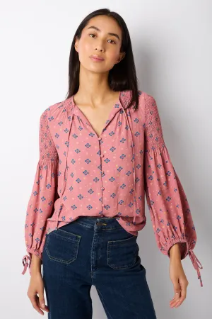 Millie Mini Geo Viscose Crepe Blouse - Rose Pink