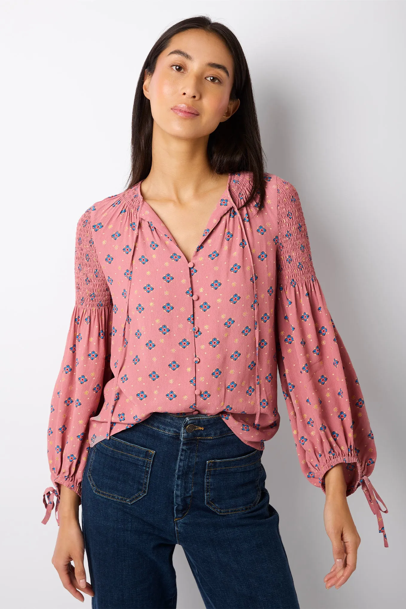 Millie Mini Geo Viscose Crepe Blouse - Rose Pink