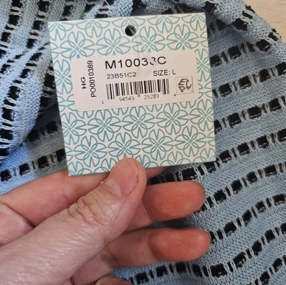 Ming Wang Stripe Knit Pull On Skirt NWT Size Large.  Light blue and black