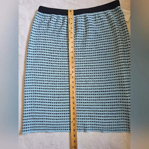 Ming Wang Stripe Knit Pull On Skirt NWT Size Large.  Light blue and black