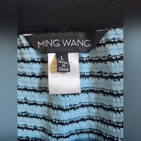 Ming Wang Stripe Knit Pull On Skirt NWT Size Large.  Light blue and black