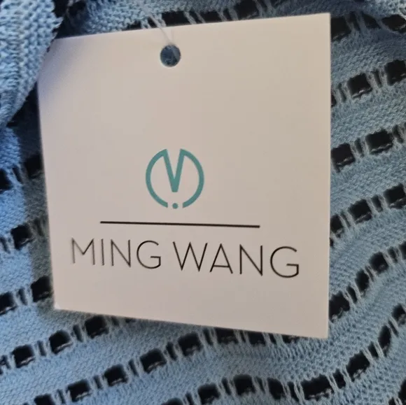 Ming Wang Stripe Knit Pull On Skirt NWT Size Large.  Light blue and black