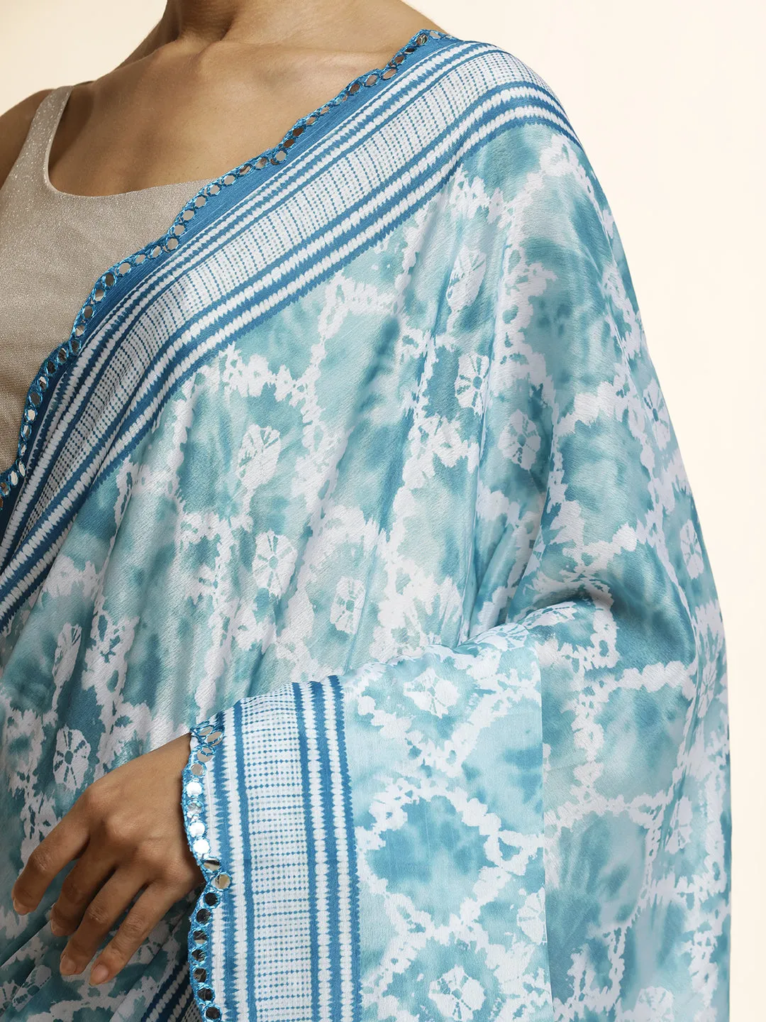 Mirror Work Pure Georgette Tie Dye Saree