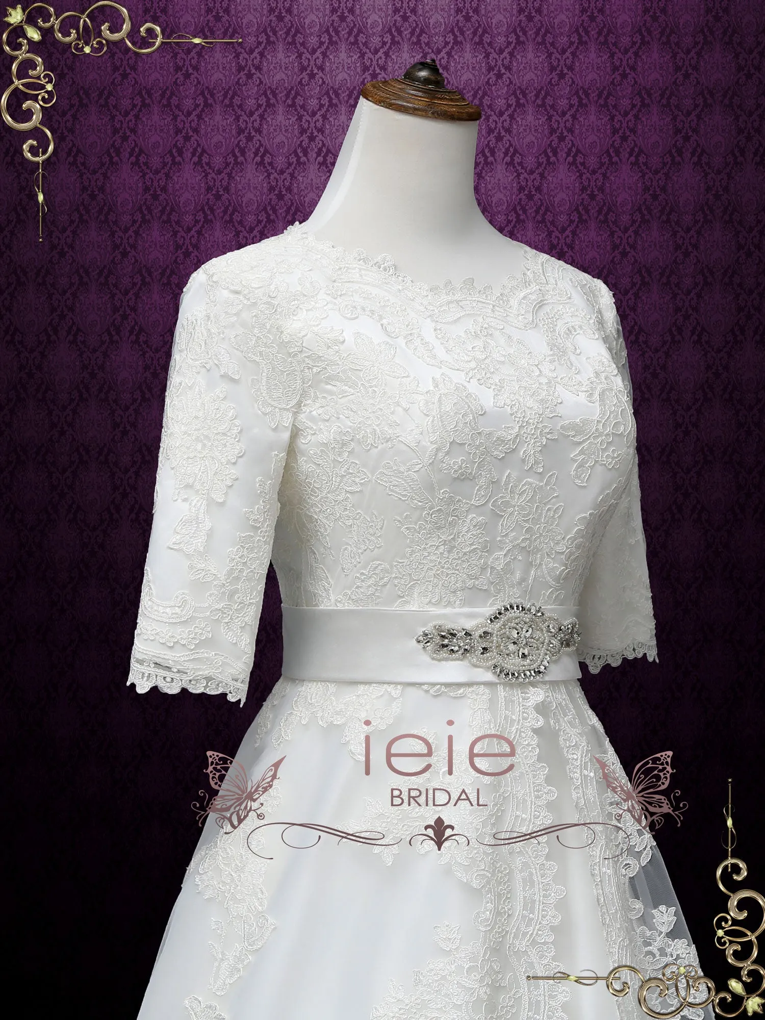 Modest A-line Lace Wedding Dress with Sleeves LORINA