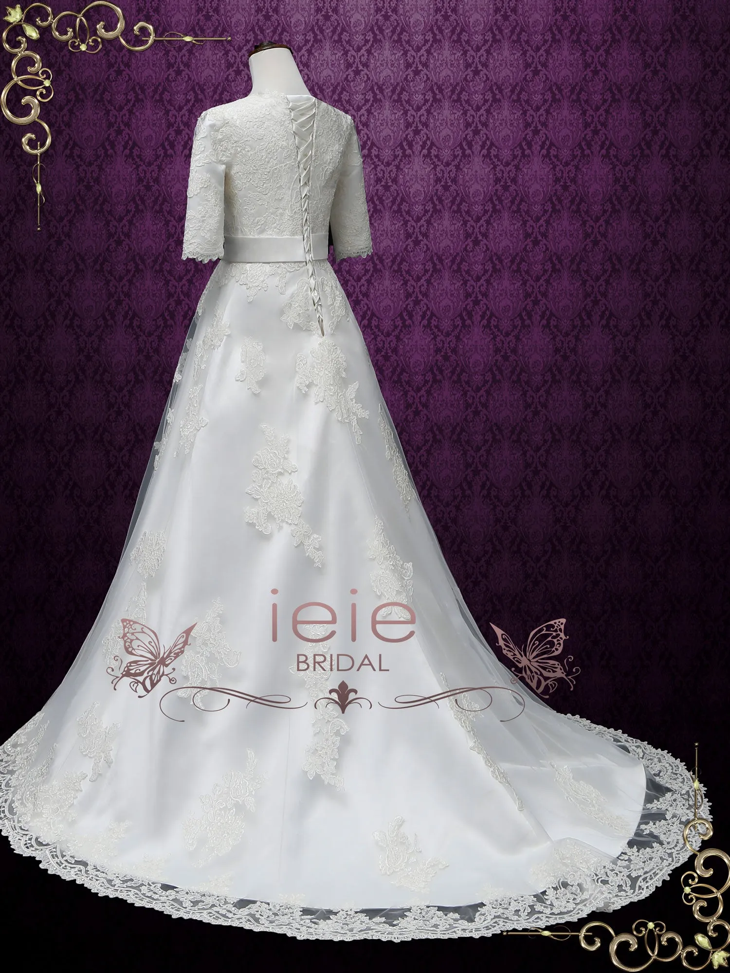 Modest A-line Lace Wedding Dress with Sleeves LORINA