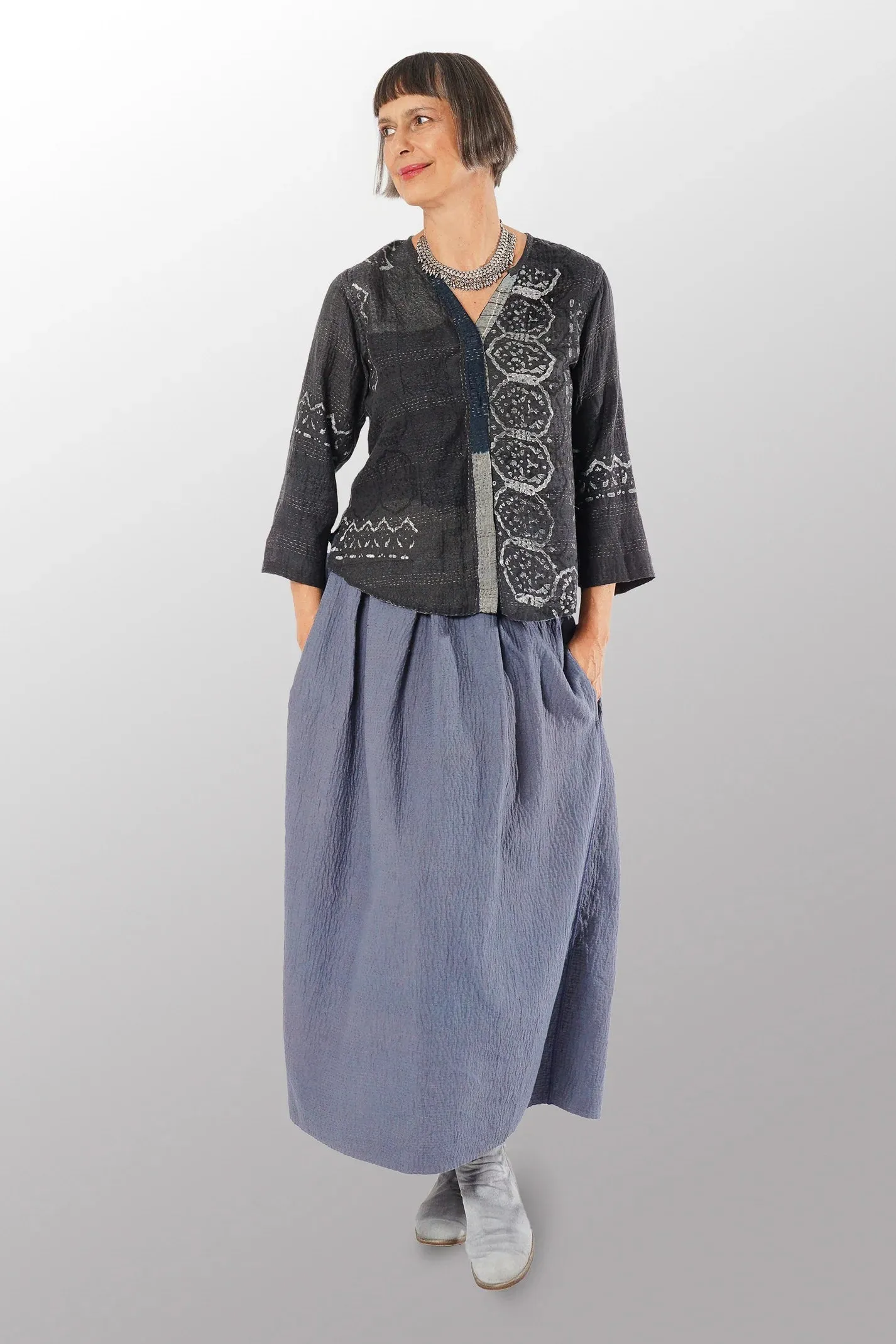 Mosaic Fray Patch Kantha Kurta Top