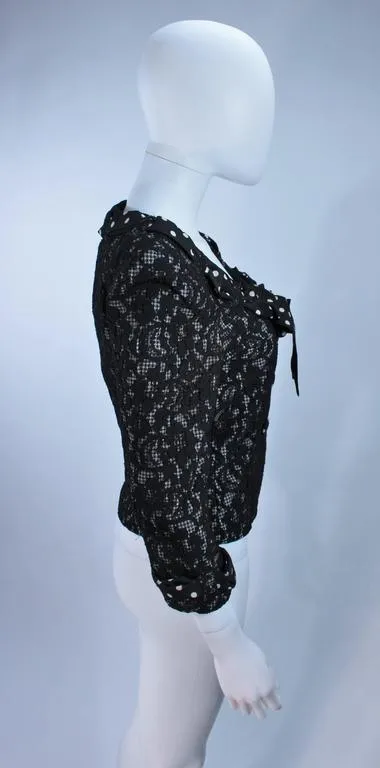 MOSCHINO Black and White Lace Jacket with Polka Dot Silk Size 8