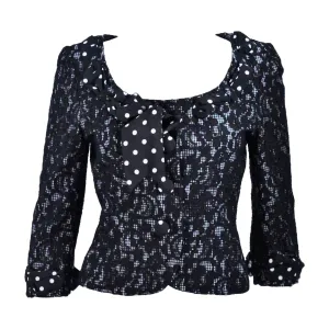 MOSCHINO Black and White Lace Jacket with Polka Dot Silk Size 8