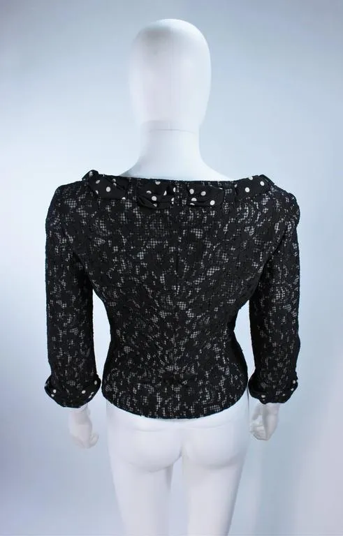 MOSCHINO Black and White Lace Jacket with Polka Dot Silk Size 8