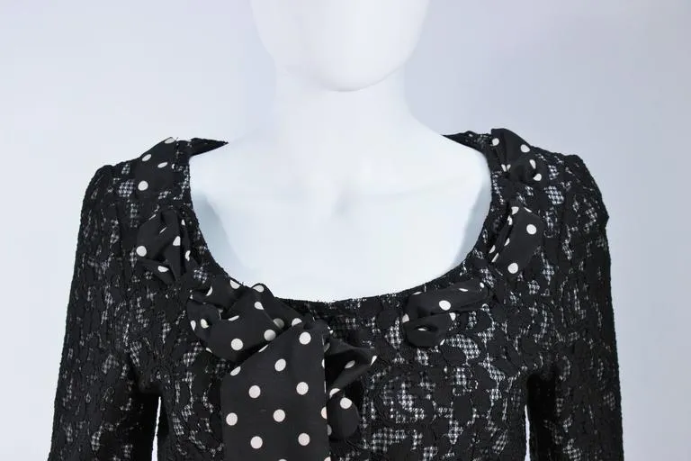 MOSCHINO Black and White Lace Jacket with Polka Dot Silk Size 8