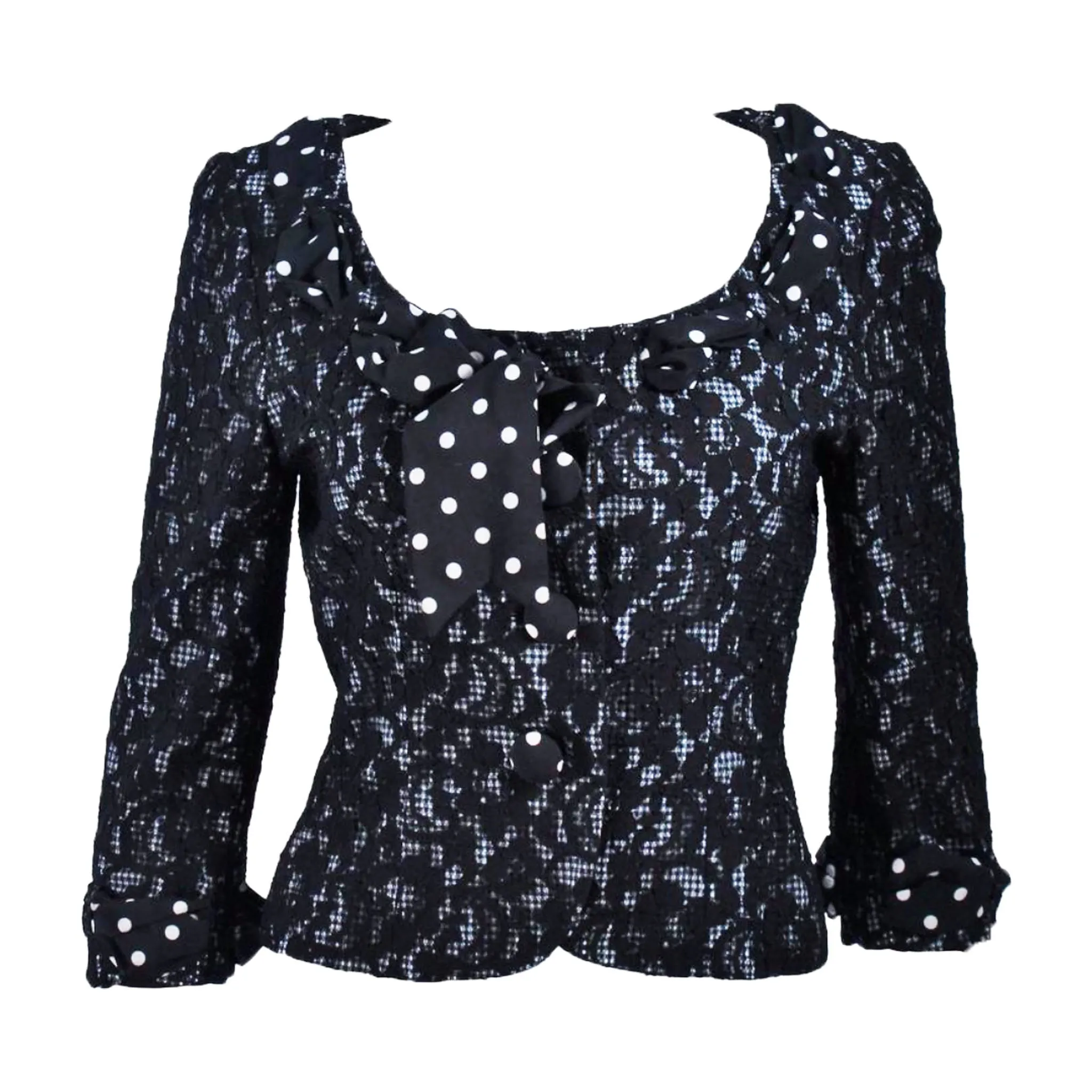 MOSCHINO Black and White Lace Jacket with Polka Dot Silk Size 8