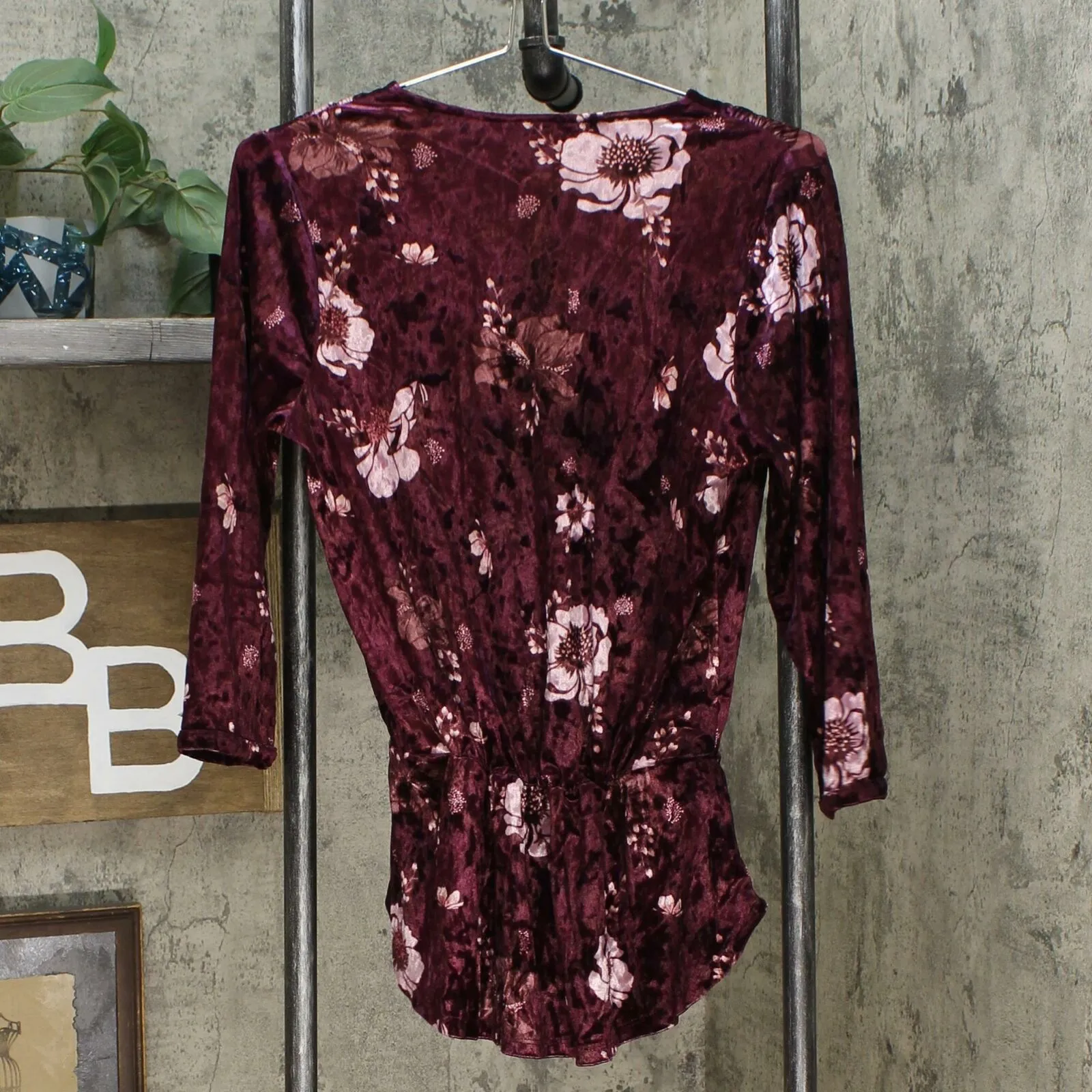 MOTTO Women's Crushed Velvet Printed Surplice Top