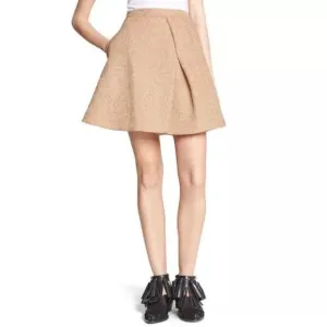 MSGM Camel Khaki Tan Lace A Line Front Pleat Mini Skirt 40 6 US