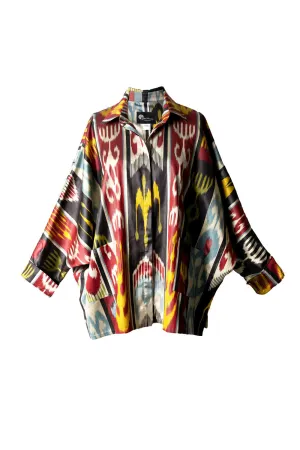 Multicolor Burgundy Oversize Batwing Ikat Shirt