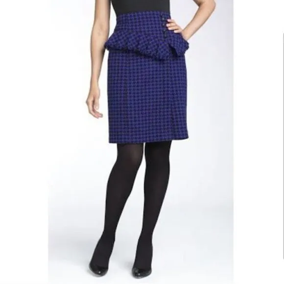 Nanette Leopre Black &amp; White Wool Tweed Peplum High Waist Pencil Skirt Size 4