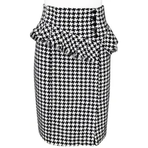 Nanette Leopre Black &amp; White Wool Tweed Peplum High Waist Pencil Skirt Size 4