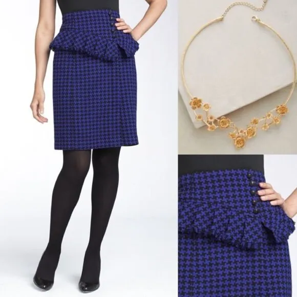 Nanette Leopre Black &amp; White Wool Tweed Peplum High Waist Pencil Skirt Size 4