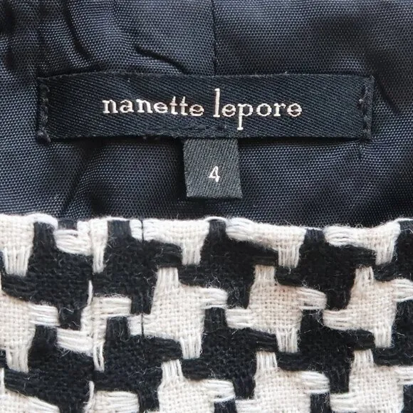 Nanette Leopre Black &amp; White Wool Tweed Peplum High Waist Pencil Skirt Size 4