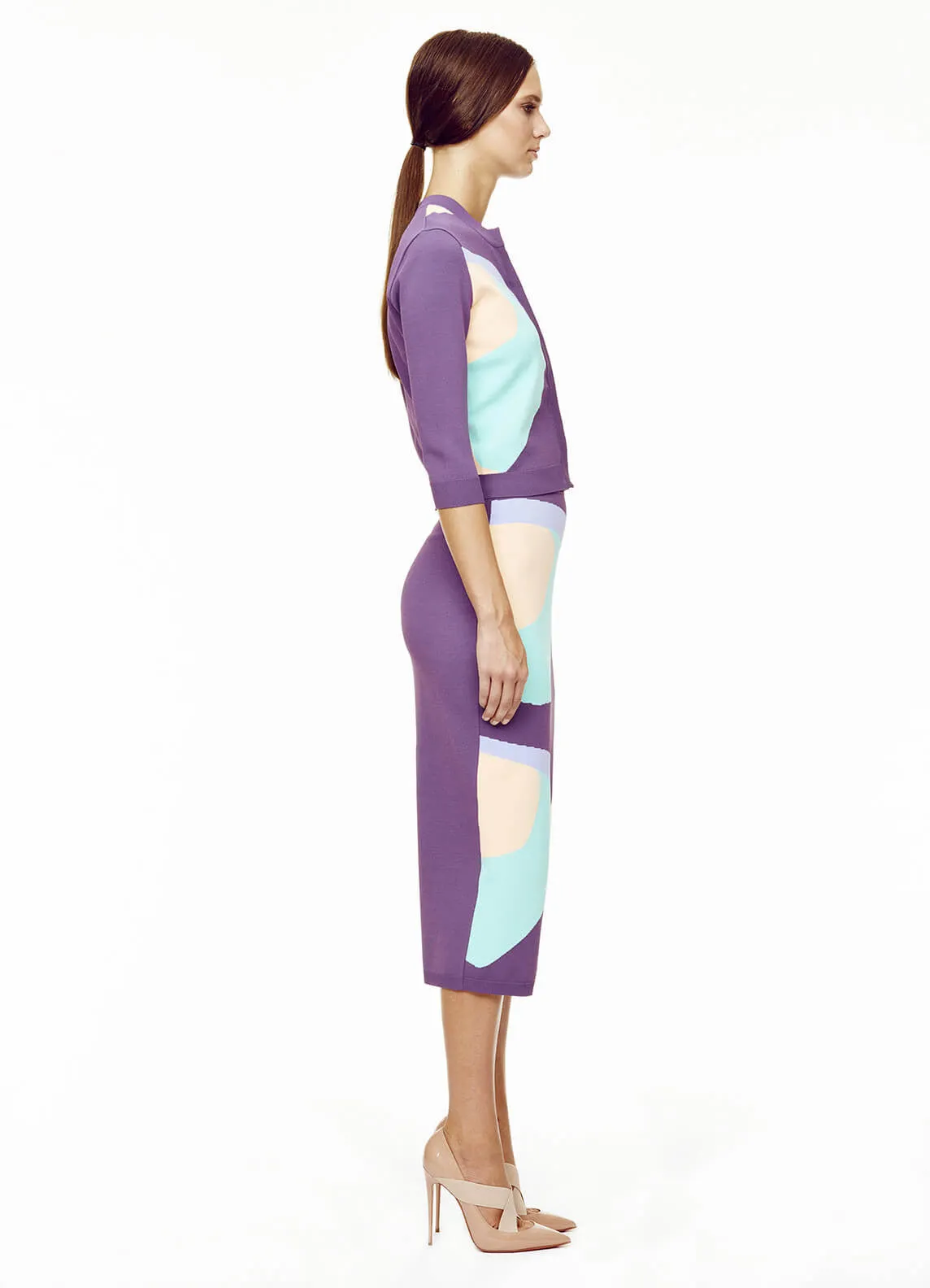 Naomi - Intarsia Knit, Purple, Mint, Blue, Peach and White Cardigan Sweater