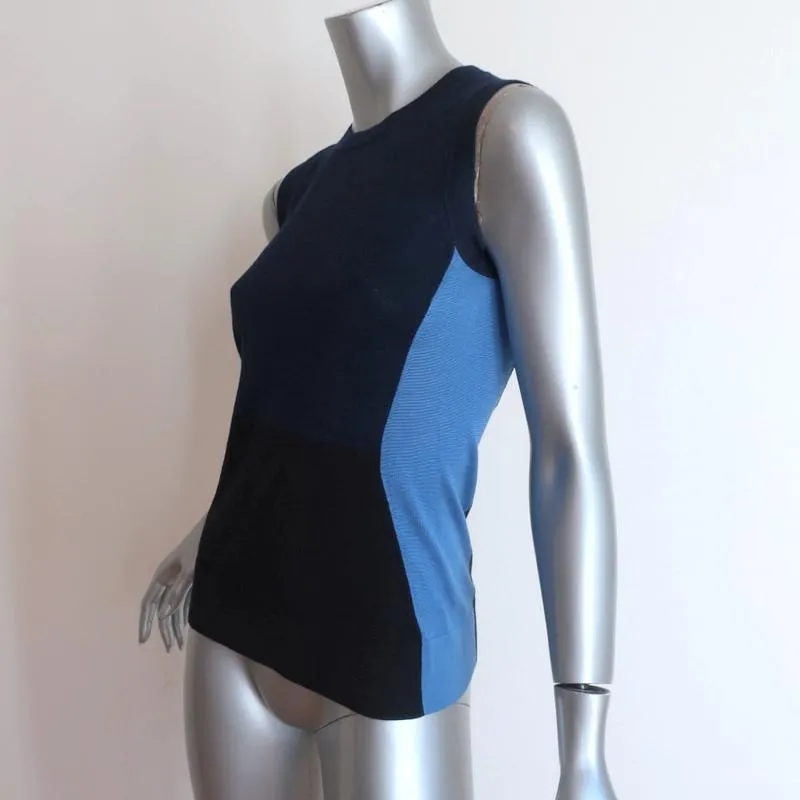 Narciso Rodriguez Colorblock Knit Sleeveless Top Blue/Black Wool-Silk Size 40