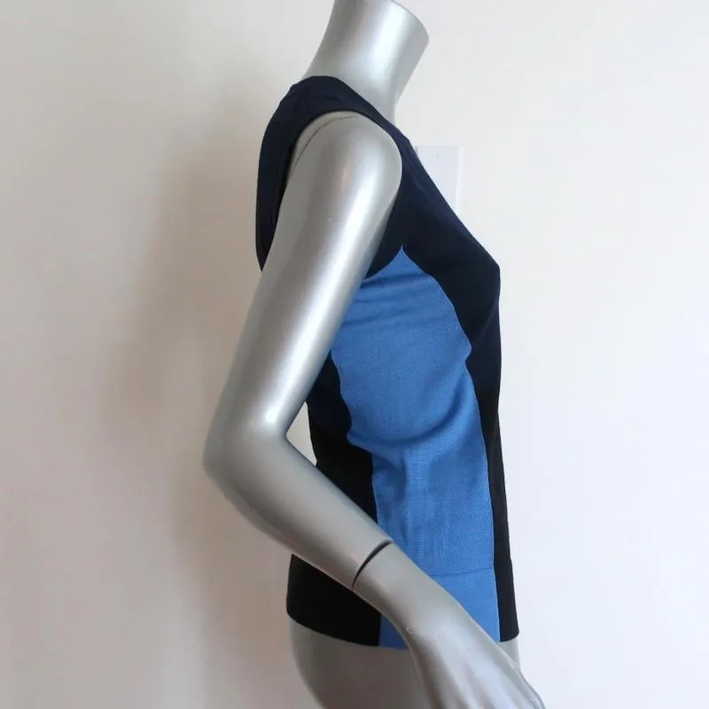 Narciso Rodriguez Colorblock Knit Sleeveless Top Blue/Black Wool-Silk Size 40