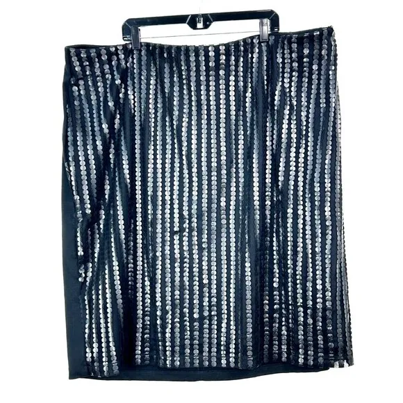 New Eloquii Women Sz 28 Straight Pencil Skirt Black Elastic Waist Back Zipper T2