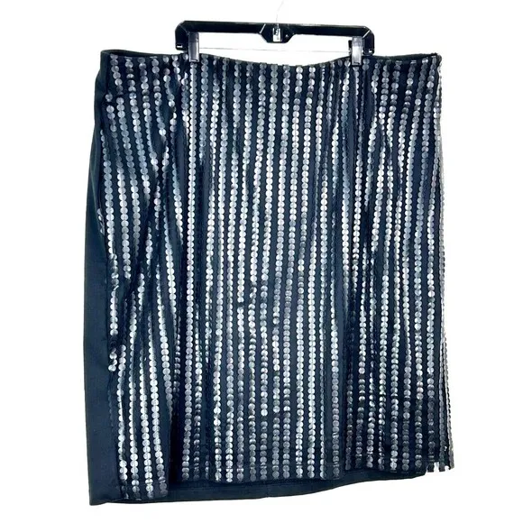New Eloquii Women Sz 28 Straight Pencil Skirt Black Elastic Waist Back Zipper T2