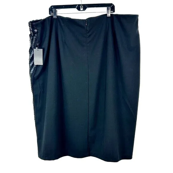 New Eloquii Women Sz 28 Straight Pencil Skirt Black Elastic Waist Back Zipper T2
