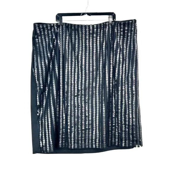 New Eloquii Women Sz 28 Straight Pencil Skirt Black Elastic Waist Back Zipper T2
