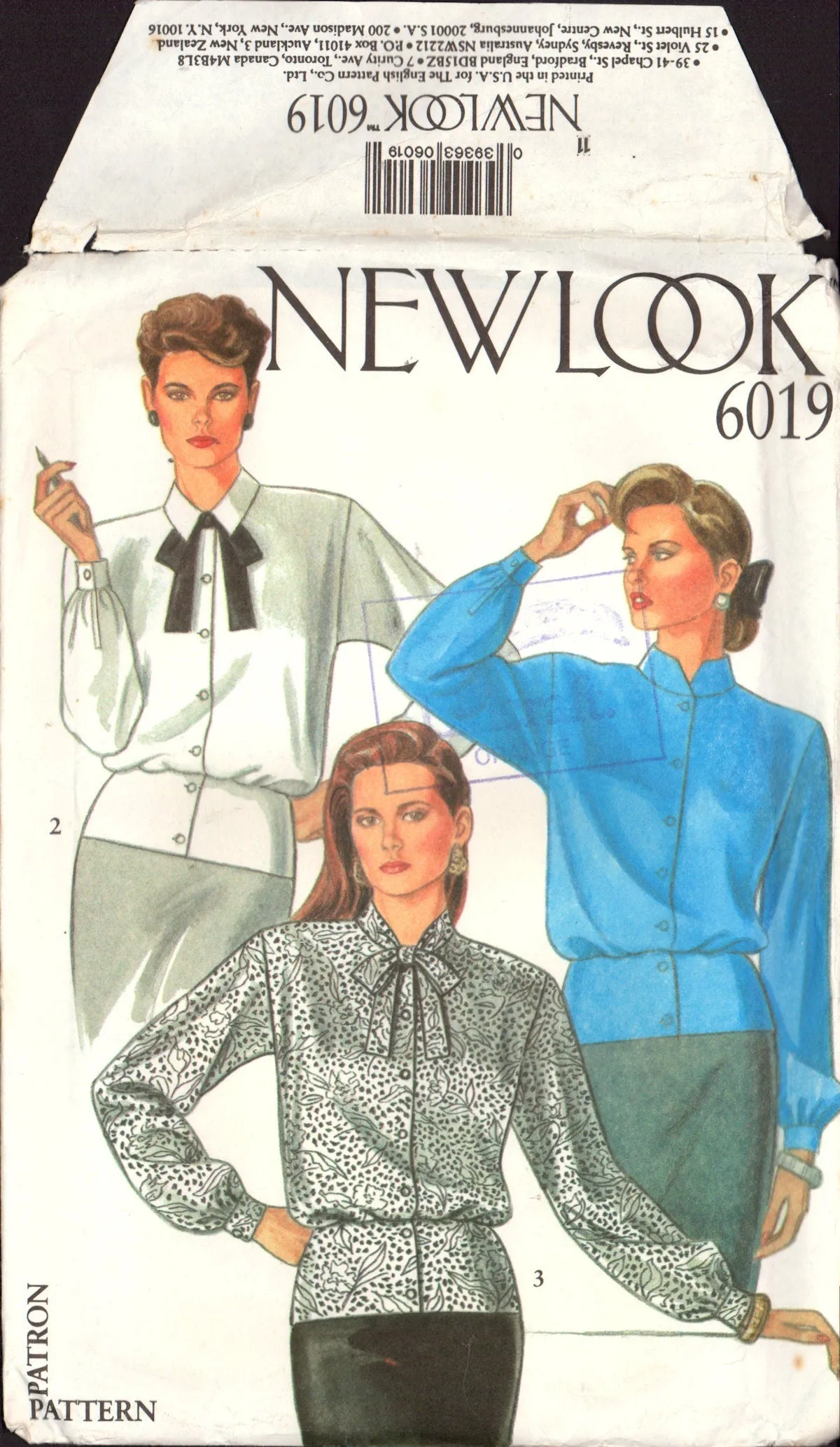 New Look 6019 Blouses with Collar/Neck Tie Variations and Fitted Peplum, Uncut, Factory Folded Sewing Pattern Multi Size 8-18