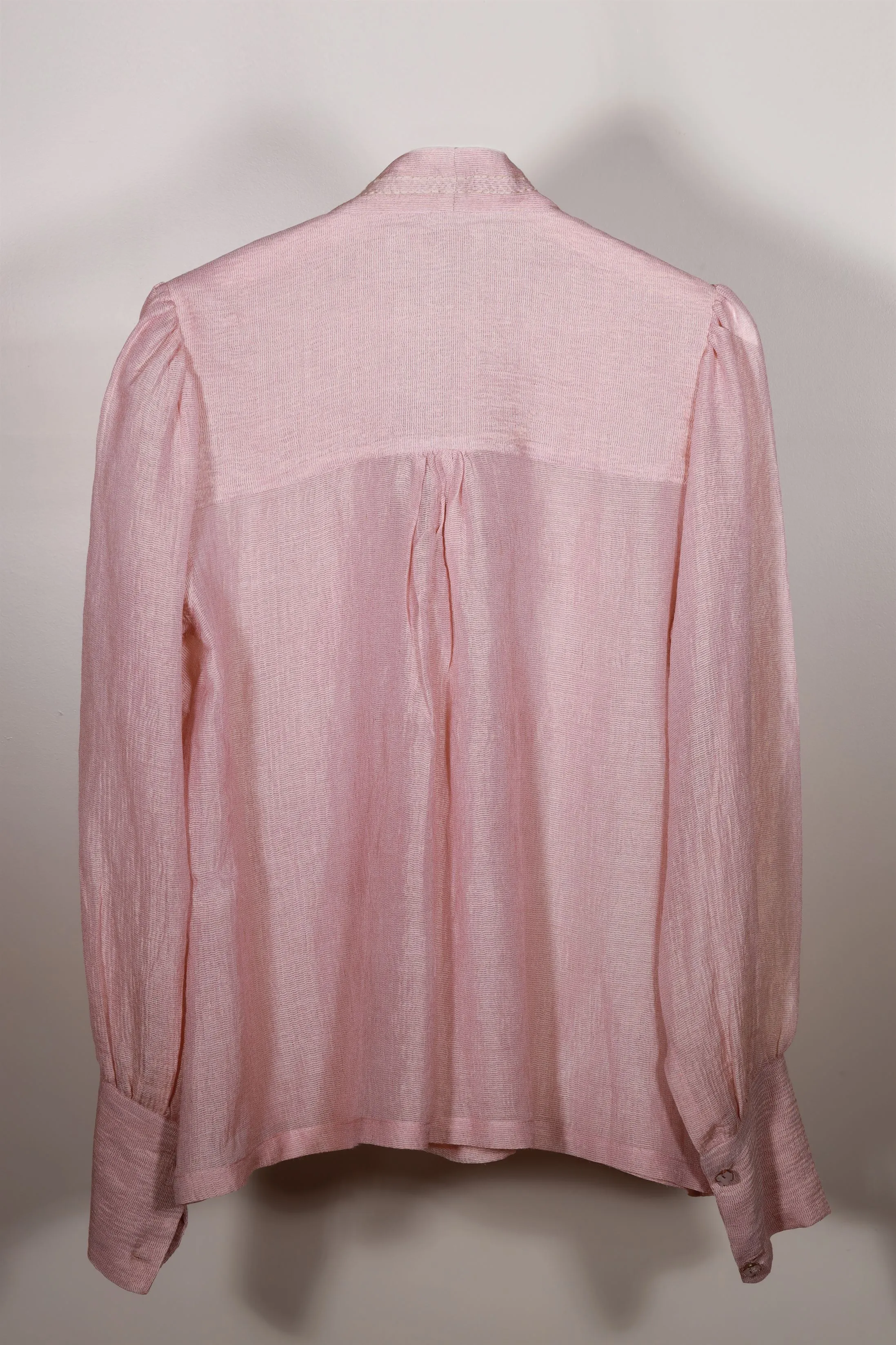 New Season Summer to Fall 2024--Blouse Embroidered Bow Tie Silk Baby Pink-CR/S/042-Suzanne-Fashion Edit Hemji