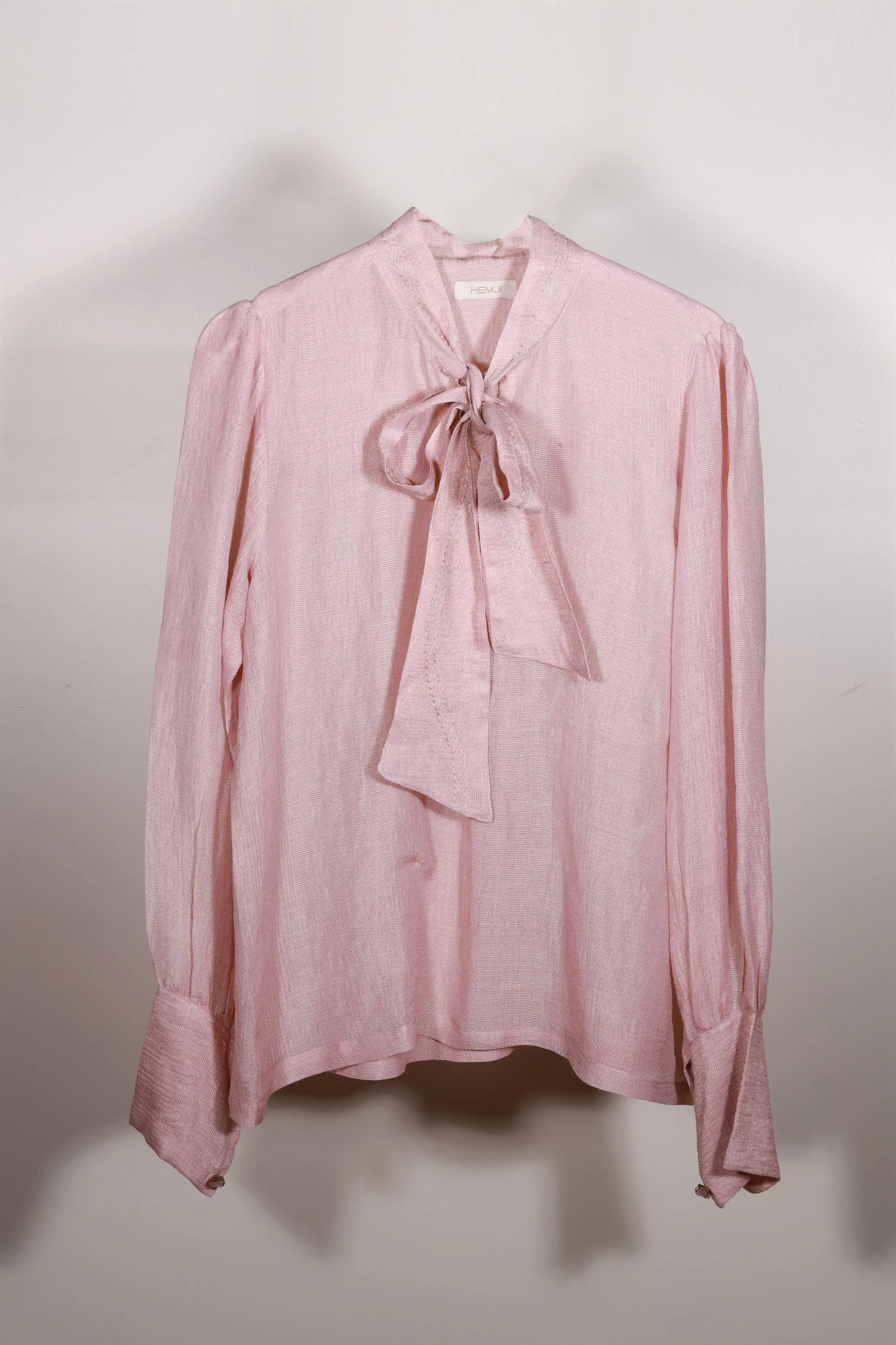 New Season Summer to Fall 2024--Blouse Embroidered Bow Tie Silk Baby Pink-CR/S/042-Suzanne-Fashion Edit Hemji