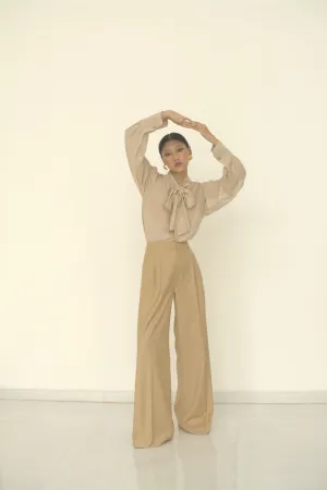 New Season Summer to Fall 2024--Blouse Embroidered Bow Tie Silk Ecru-CR/S/041-Suzanne-Fashion Edit Hemji