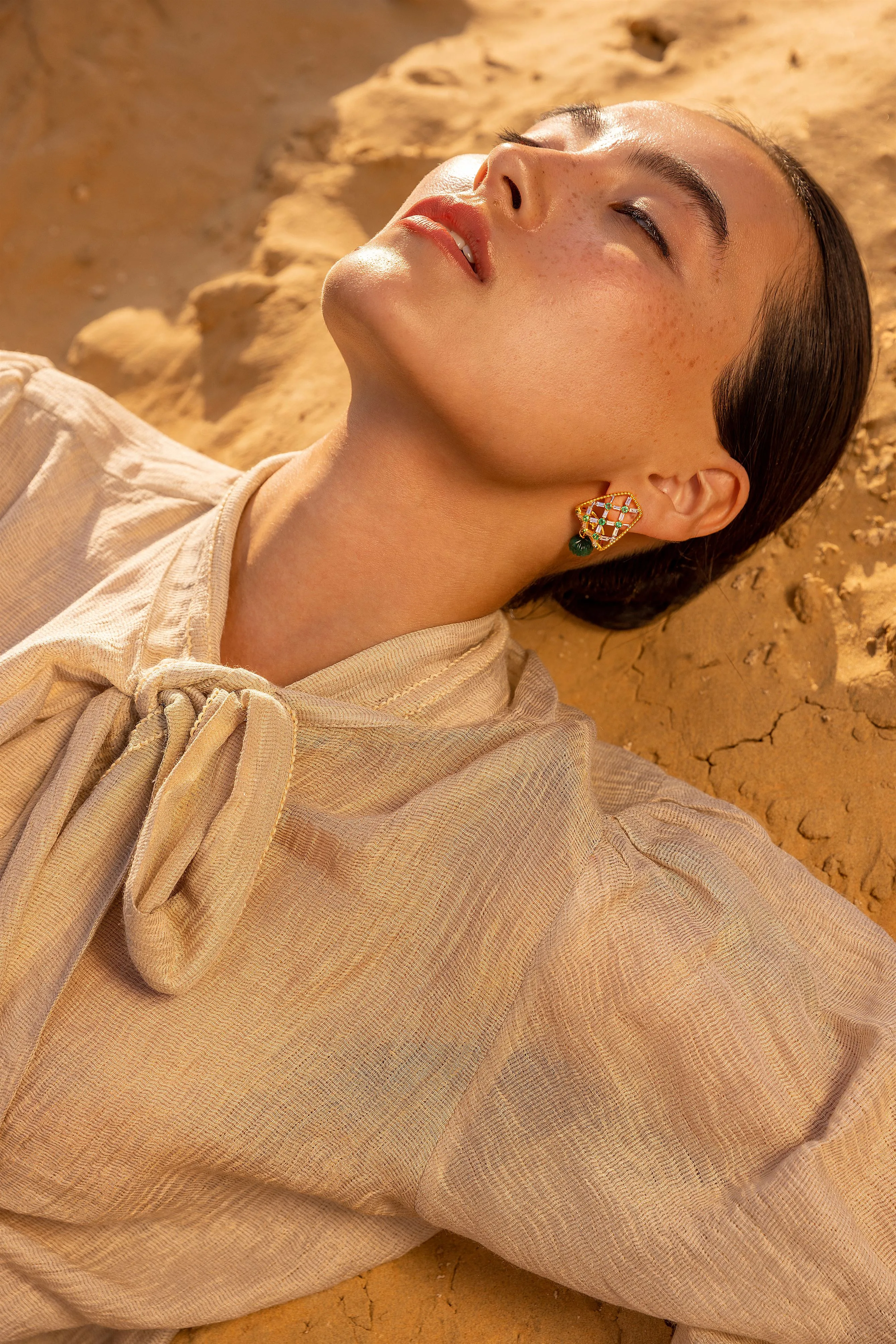 New Season Summer to Fall 2024--Blouse Embroidered Bow Tie Silk Ecru-CR/S/041-Suzanne-Fashion Edit Hemji