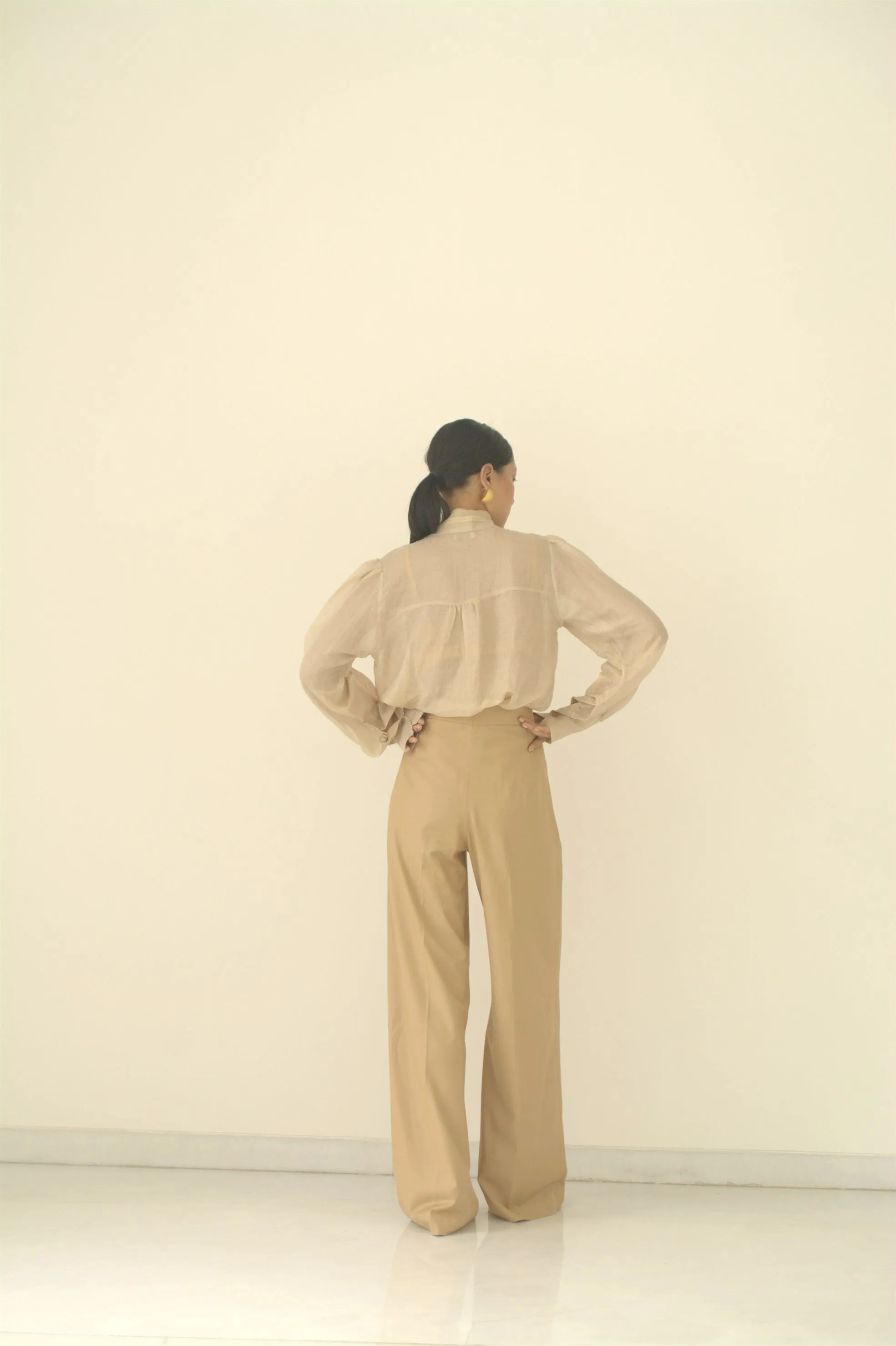 New Season Summer to Fall 2024--Blouse Embroidered Bow Tie Silk Ecru-CR/S/041-Suzanne-Fashion Edit Hemji