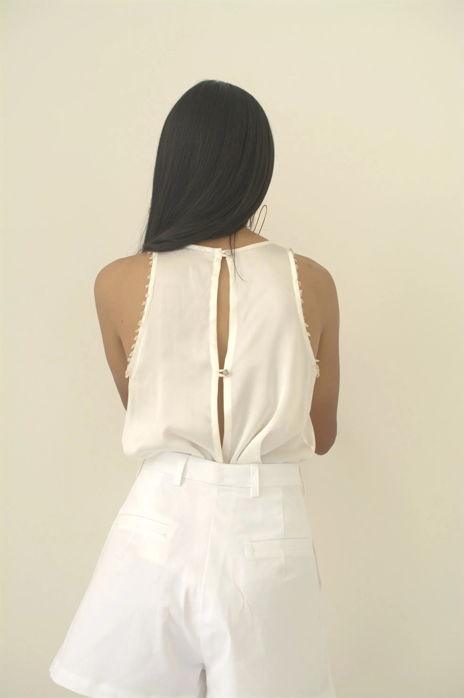 New Season Summer to Fall 2024-Top Racer Embroidered Silk Off White-CR/TS/017-Suzanne-Fashion Edit Hemji