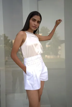 New Season Summer to Fall 2024-Top Racer Embroidered Silk Off White-CR/TS/017-Suzanne-Fashion Edit Hemji