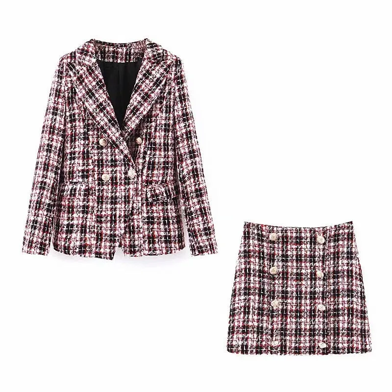 New Temperament Casual Plaid Suit (professional Suit Coat   Skirt)
