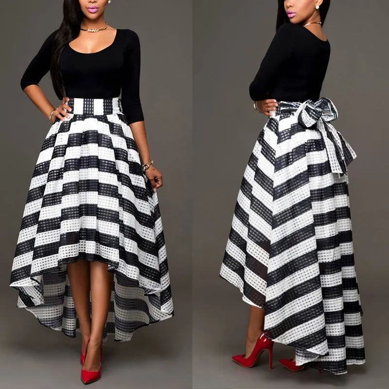 New women's one-piece collar two-piece suit skirt long-sleeved shirt   striped skirt