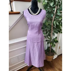 Night Studio Women's Purple Linen Round Neck Top &amp; Long Skirt 2 Piece Suit 10