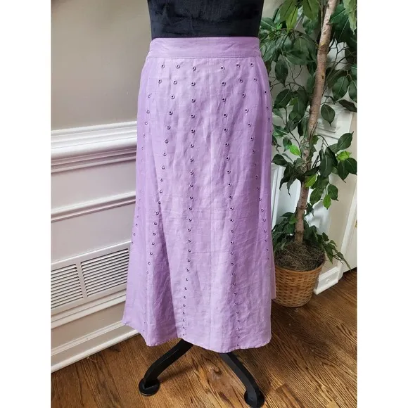 Night Studio Women's Purple Linen Round Neck Top &amp; Long Skirt 2 Piece Suit 10