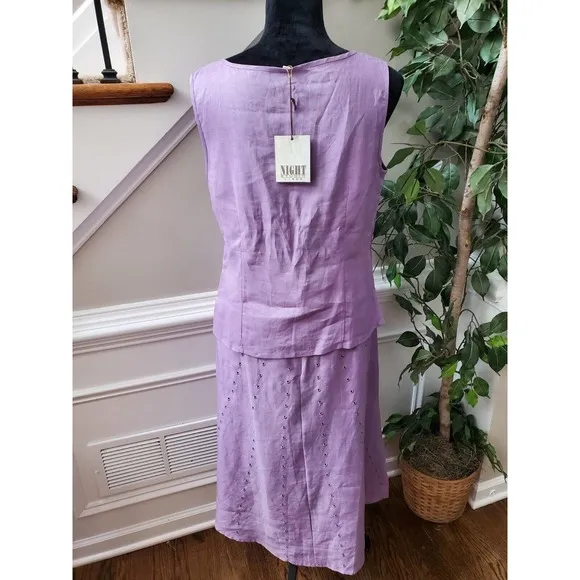 Night Studio Women's Purple Linen Round Neck Top &amp; Long Skirt 2 Piece Suit 10