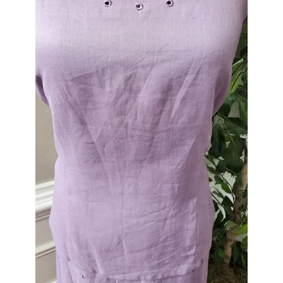 Night Studio Women's Purple Linen Round Neck Top &amp; Long Skirt 2 Piece Suit 10