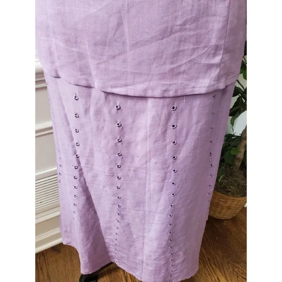 Night Studio Women's Purple Linen Round Neck Top &amp; Long Skirt 2 Piece Suit 10