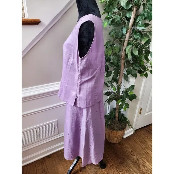 Night Studio Women's Purple Linen Round Neck Top &amp; Long Skirt 2 Piece Suit 10